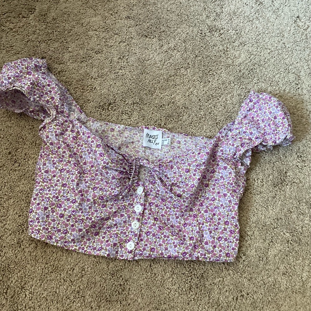 Floral Off-Shoulder Crop Top Princess Polly Purple Floral Crop Top 6